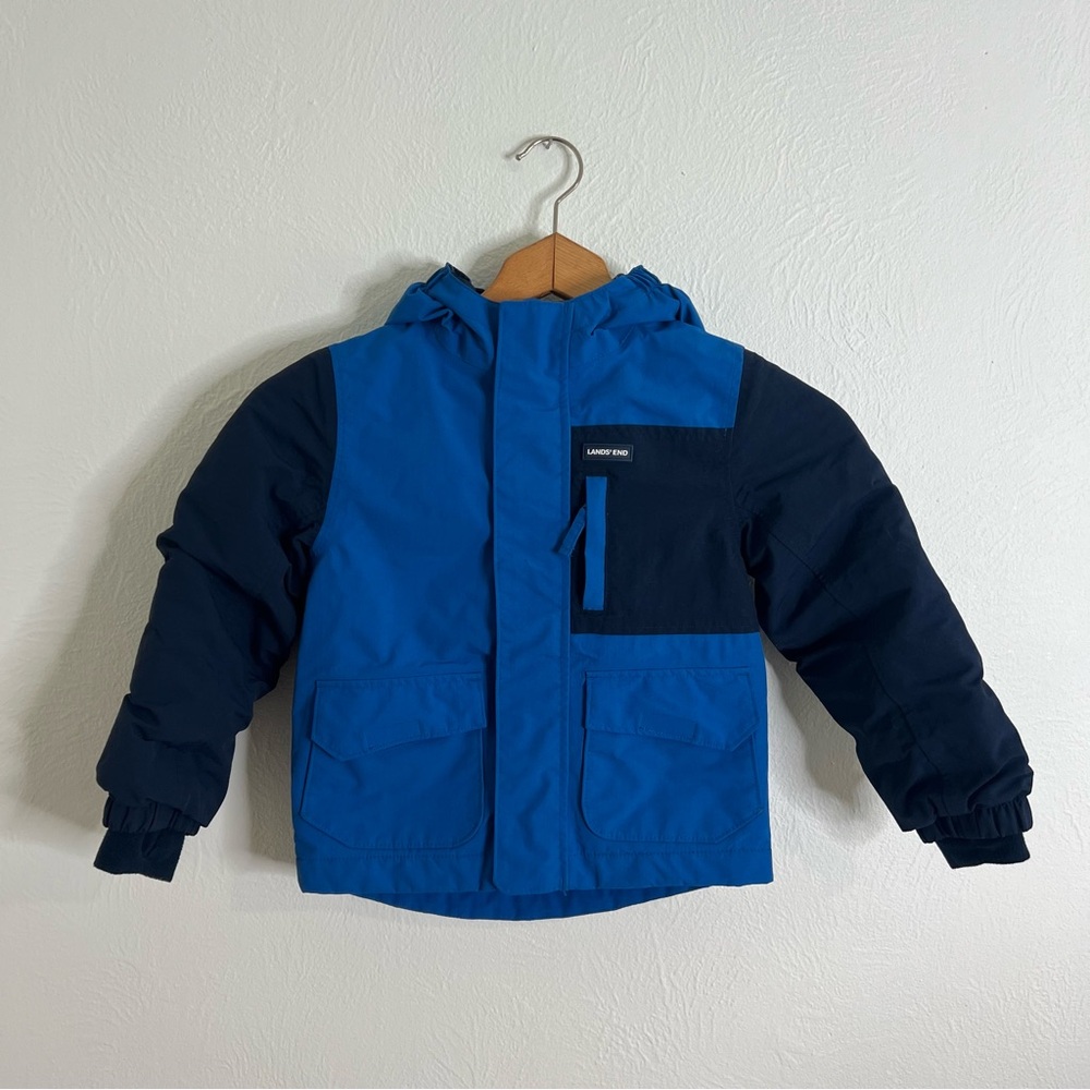 Lands End Kids Waterproof Jacket Blue Hooded Winter Coat Zip Size XXS 2-3